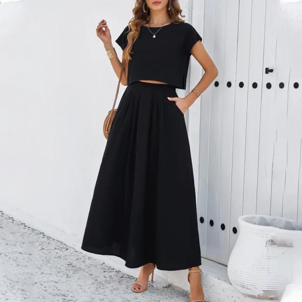 Drune | Elegantes Crop-Top- und Maxikleid-Set