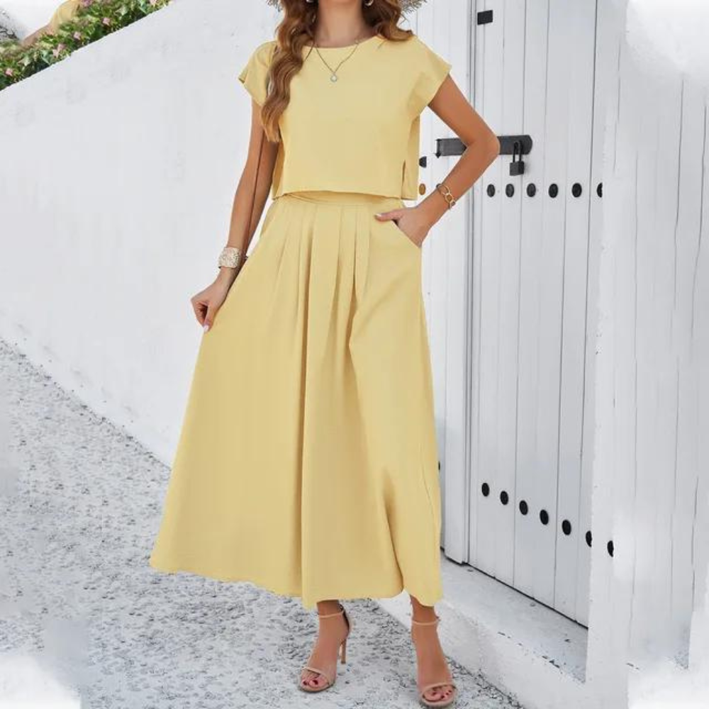 Drune | Elegantes Crop-Top- und Maxikleid-Set