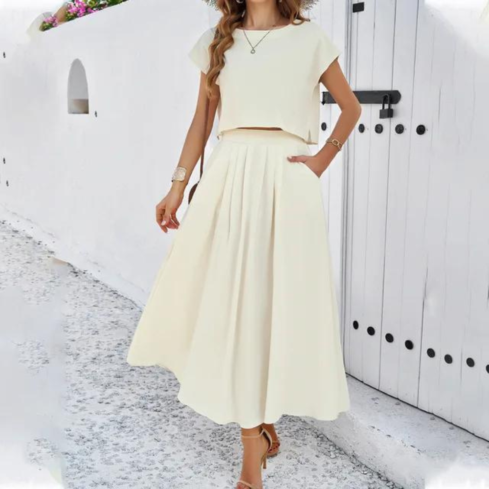 Drune | Elegantes Crop-Top- und Maxikleid-Set