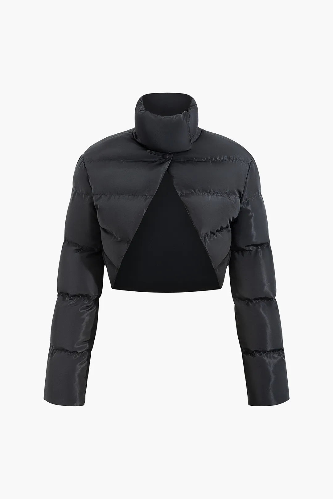 Drune | Schwarze Stehkragen Cut Out Pufferjacke