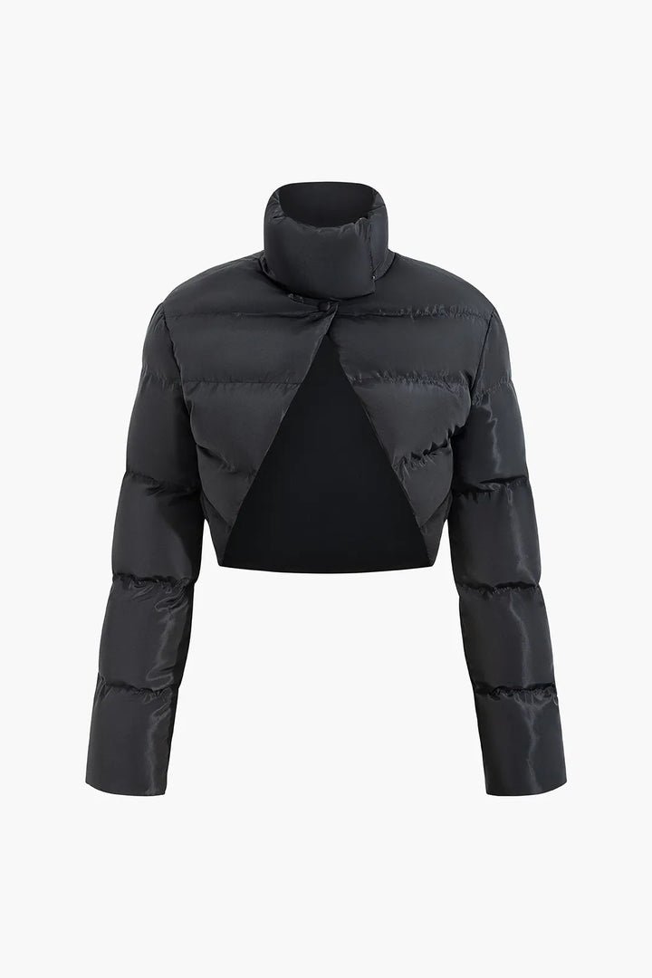 Drune | Schwarze Stehkragen Cut Out Pufferjacke