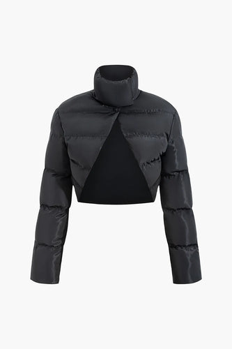 Drune | Schwarze Stehkragen Cut Out Pufferjacke