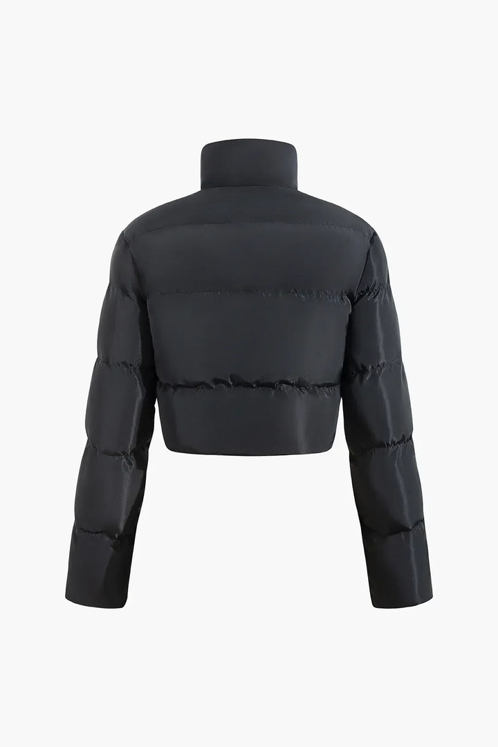 Drune | Schwarze Stehkragen Cut Out Pufferjacke