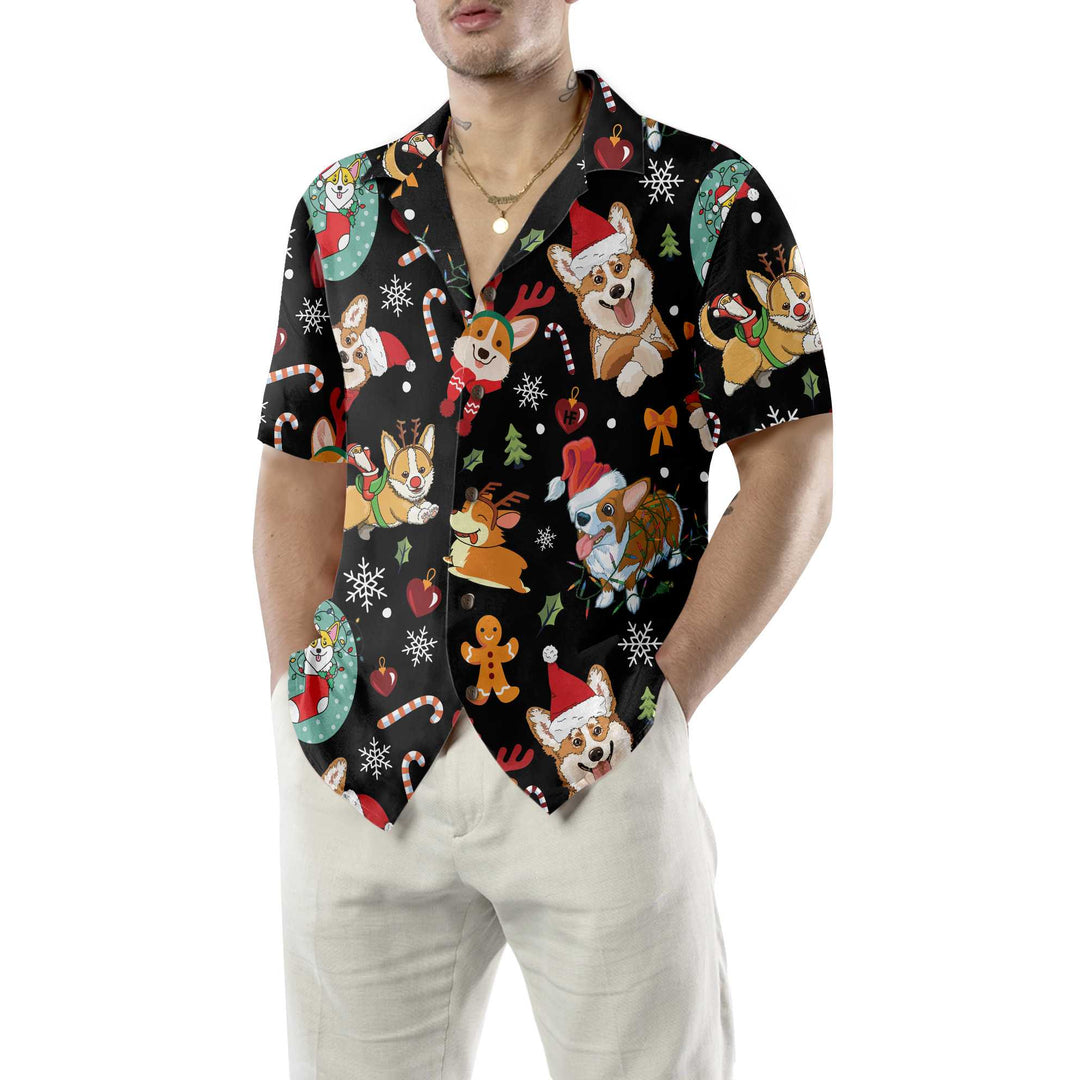 Drune | Niedliche Corgis Hund Fröhliche Weihnachten Hawaiian Shirt, Lustiges Hund Weihnachten Shirt, WeihnachtsgeschenkFür Corgis Liebhaber