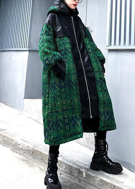 Drune | Strickjacke trendige Plus-Size grüne Kapuzenjacke mit Reißverschluss