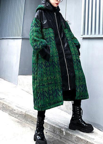 Drune | Strickjacke trendige Plus-Size grüne Kapuzenjacke mit Reißverschluss