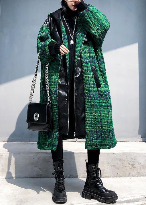 Drune | Strickjacke trendige Plus-Size grüne Kapuzenjacke mit Reißverschluss