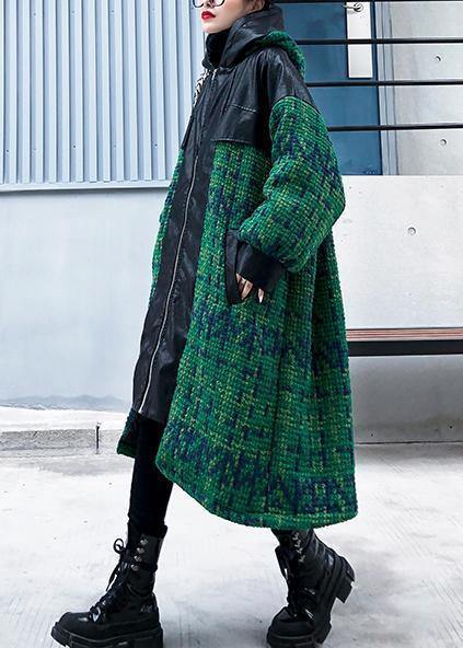 Drune | Strickjacke trendige Plus-Size grüne Kapuzenjacke mit Reißverschluss