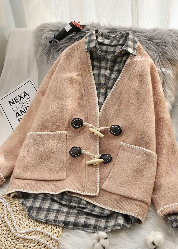 Drune | pink Strickmäntel oversized V-Ausschnitt Hornschließe Strickoberbekleidung