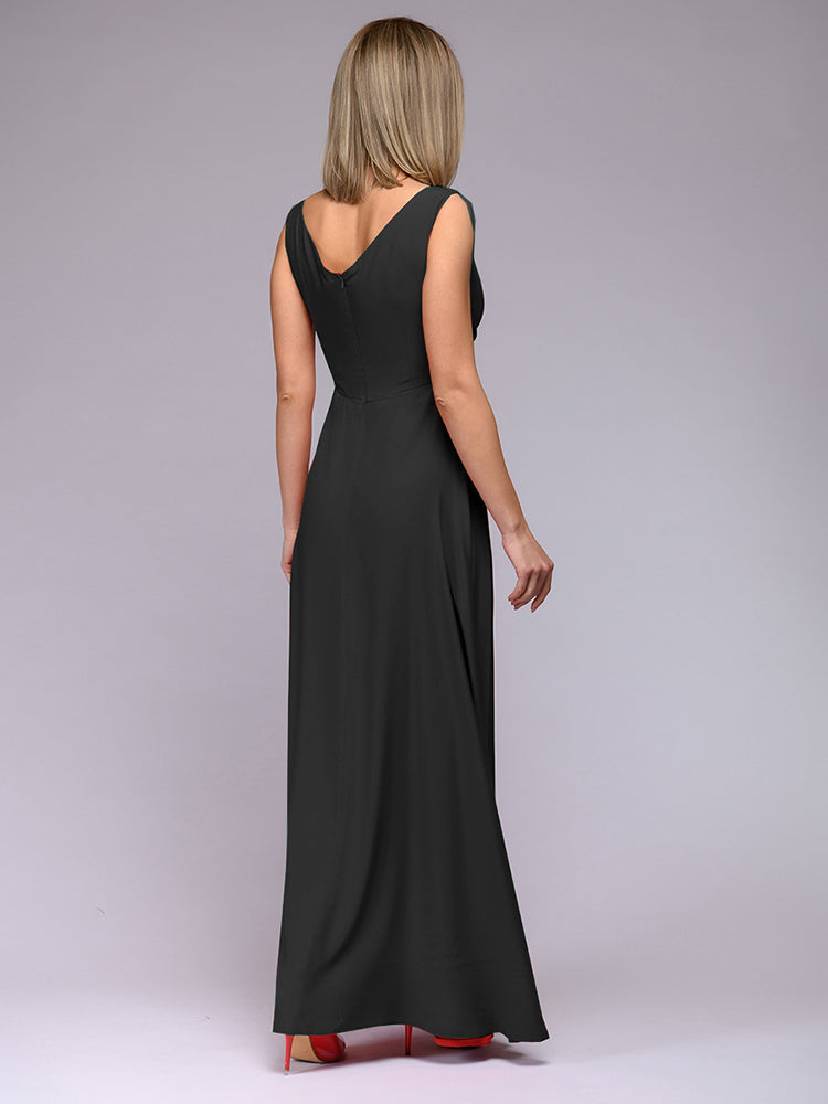 Drune | Elegantes Maxi Kleid mit Tiefem V-Ausschnitt und Schlitz