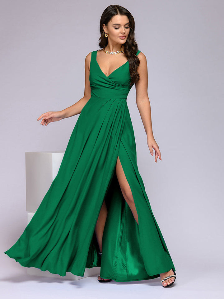 Drune | Elegantes Maxi Kleid Mit Tiefem V-ausschnitt Und Schlitz