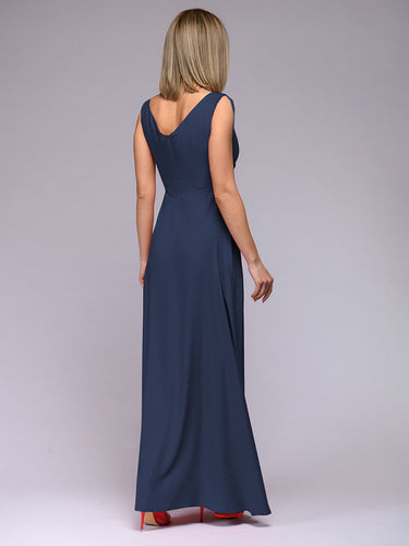 Drune | Elegantes Maxi Kleid mit Tiefem V-Ausschnitt und Schlitz
