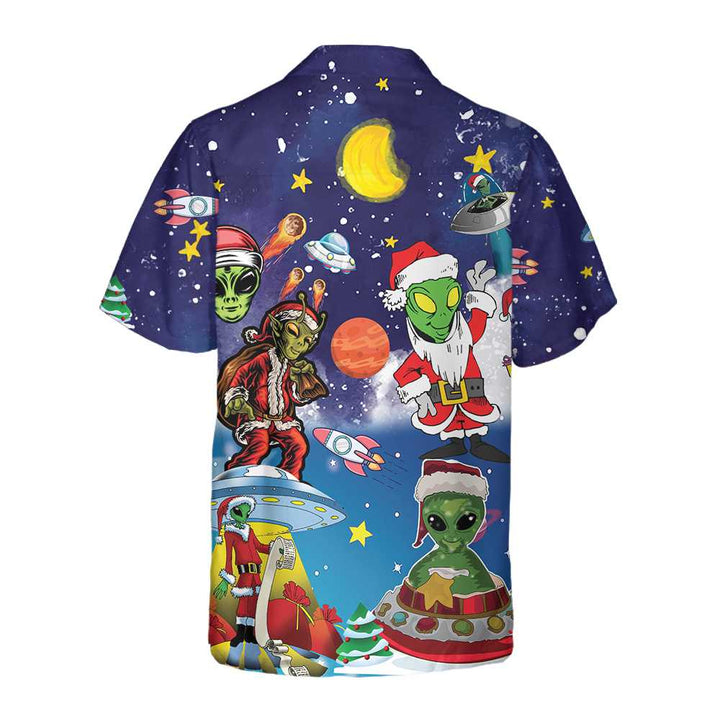 Drune | Aliens Im Santa Kostüm Hawaiian Shirt, Lustiges Weihnachtshemd Für Männer