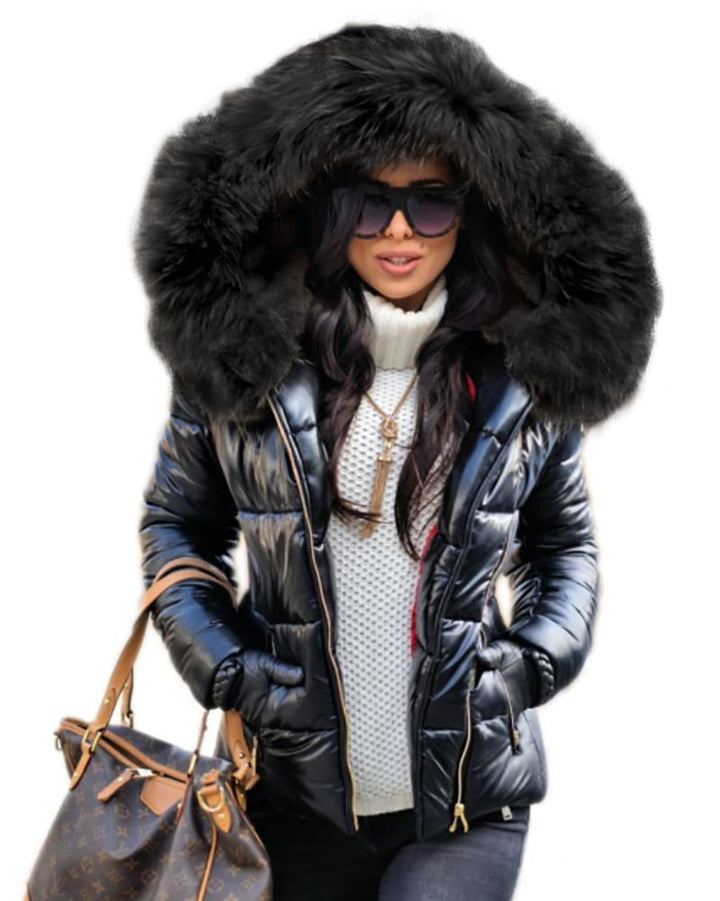 Drune | Damen Steppjacke Mit Großer Kunstpelzkapuze