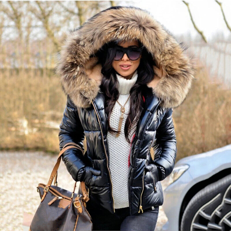 Drune | Damen Steppjacke Mit Großer Kunstpelzkapuze