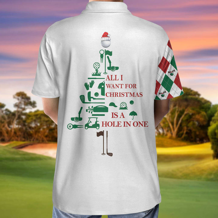 Drune | Alles, was ich mir zu Weihnachten wünsche, ist ein Hole-in-One benutzerdefiniertes Polohemd, personalisiertes Argyle Langarmhemd für Golfer