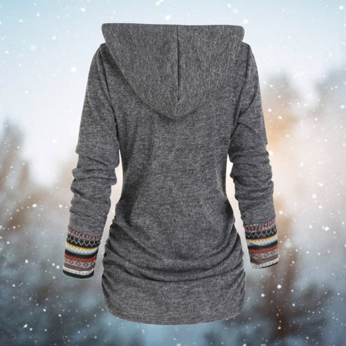 Drune | mit Kapuze - Damen Fleece-Pullover mit Tribal-Muster