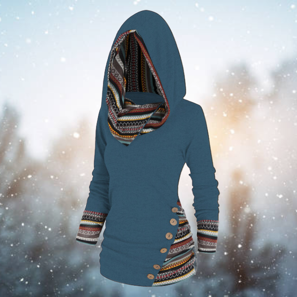 Drune | mit Kapuze - Damen Fleece-Pullover mit Tribal-Muster