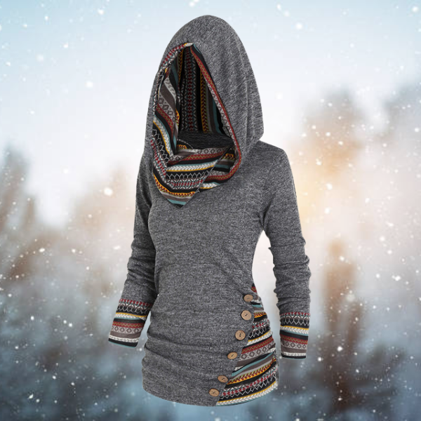 Drune | mit Kapuze - Damen Fleece-Pullover mit Tribal-Muster