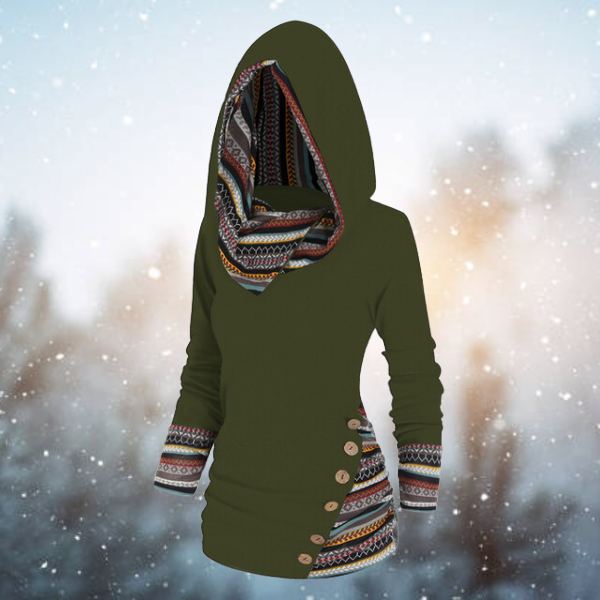 Drune | mit Kapuze - Damen Fleece-Pullover mit Tribal-Muster