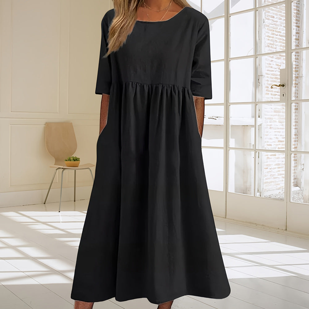 Drune | lässiges, lockeres Sommerkleid aus Baumwolle und Leinen mit Rundhalsausschnitt