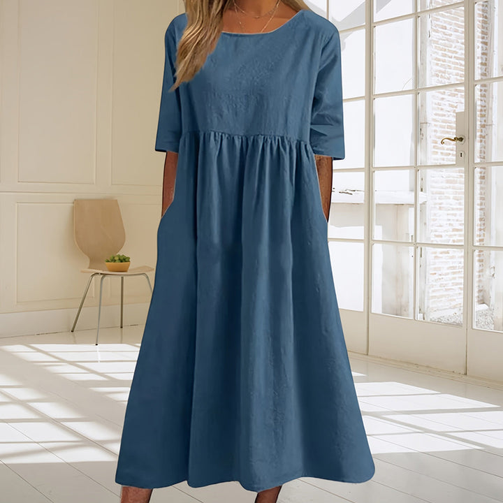 Drune | lässiges, lockeres Sommerkleid aus Baumwolle und Leinen mit Rundhalsausschnitt