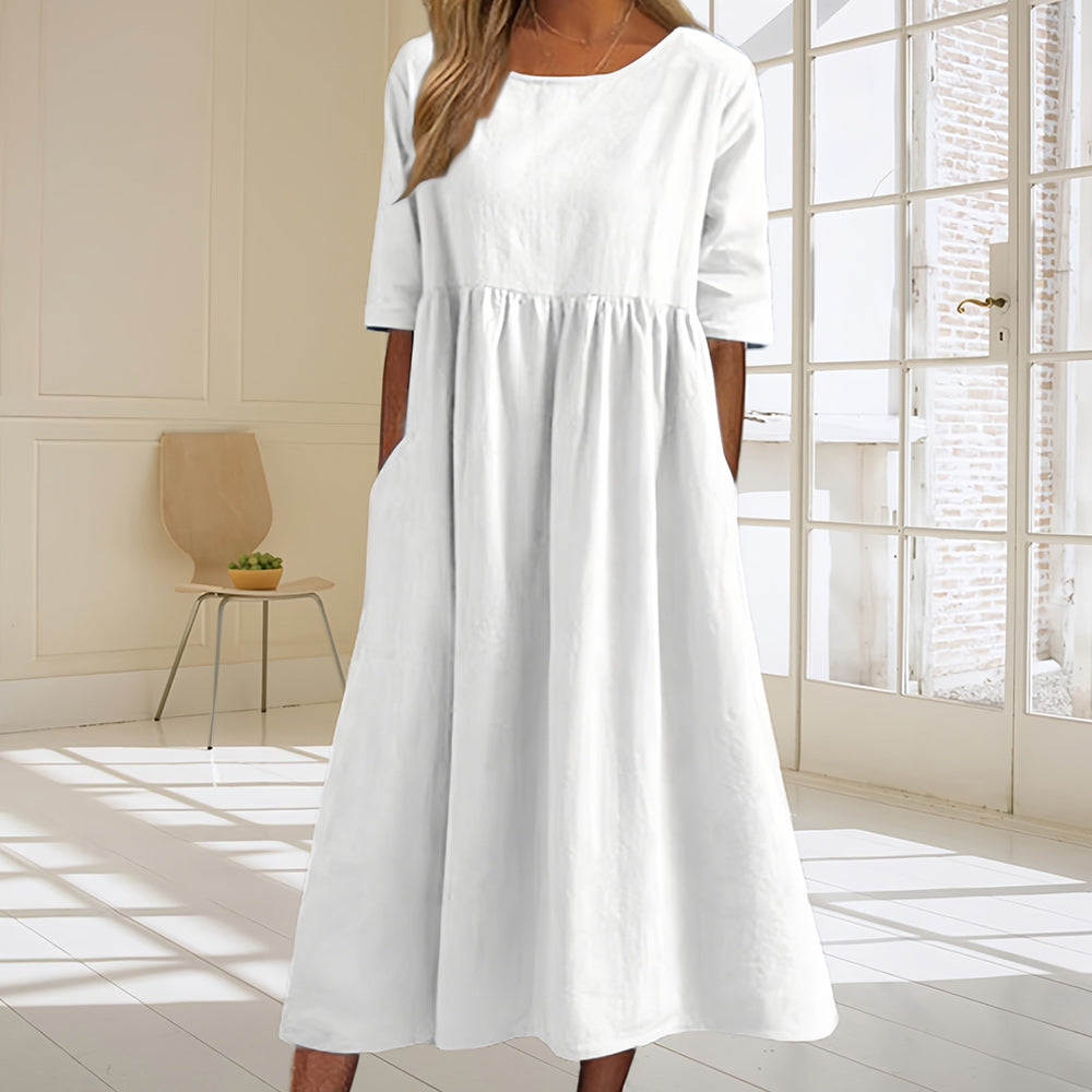 Drune | lässiges, lockeres Sommerkleid aus Baumwolle und Leinen mit Rundhalsausschnitt