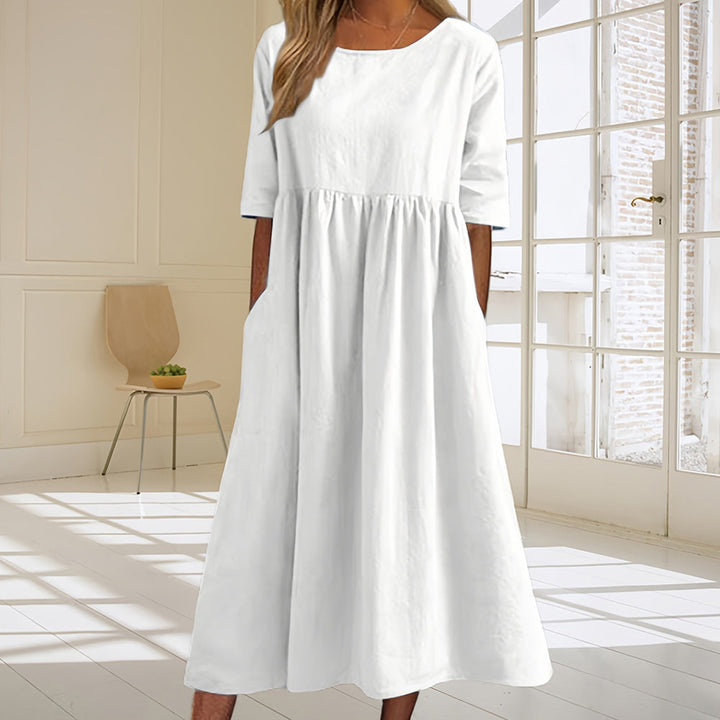 Drune | lässiges, lockeres Sommerkleid aus Baumwolle und Leinen mit Rundhalsausschnitt