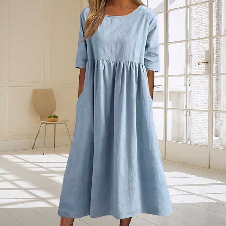 Drune | lässiges, lockeres Sommerkleid aus Baumwolle und Leinen mit Rundhalsausschnitt