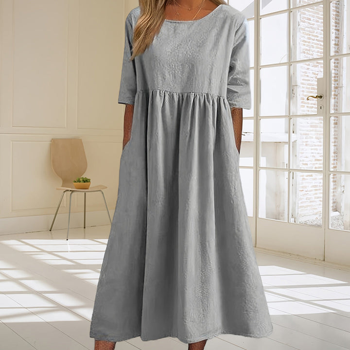 Drune | lässiges, lockeres Sommerkleid aus Baumwolle und Leinen mit Rundhalsausschnitt