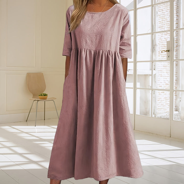 Drune | lässiges, lockeres Sommerkleid aus Baumwolle und Leinen mit Rundhalsausschnitt