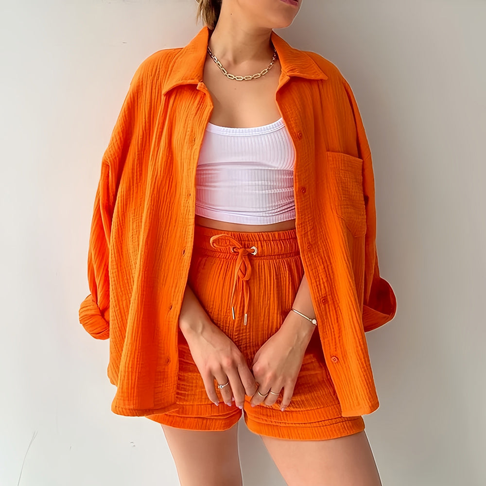Drune | Sonnenschutz-Shirt-Set für Damen (Langarmshirt + Shorts)
