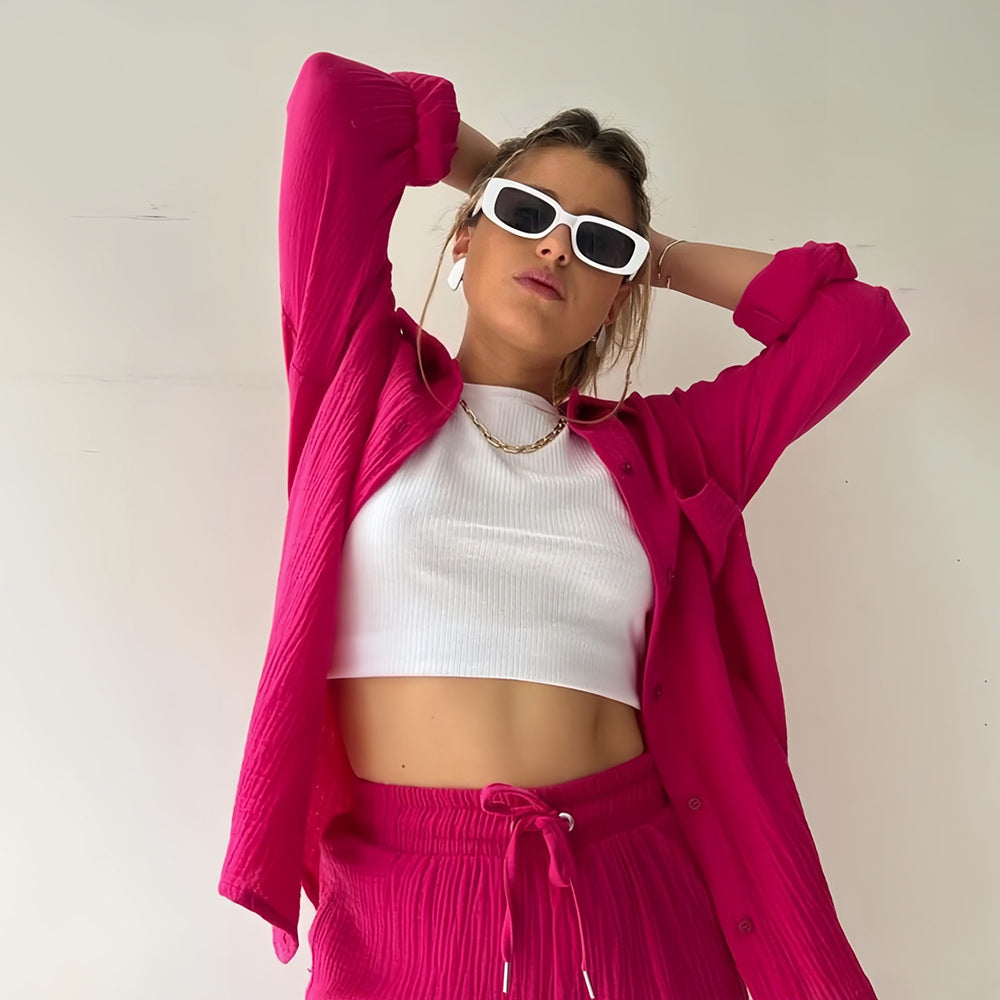 Drune | Sonnenschutz-Shirt-Set für Damen (Langarmshirt + Shorts)