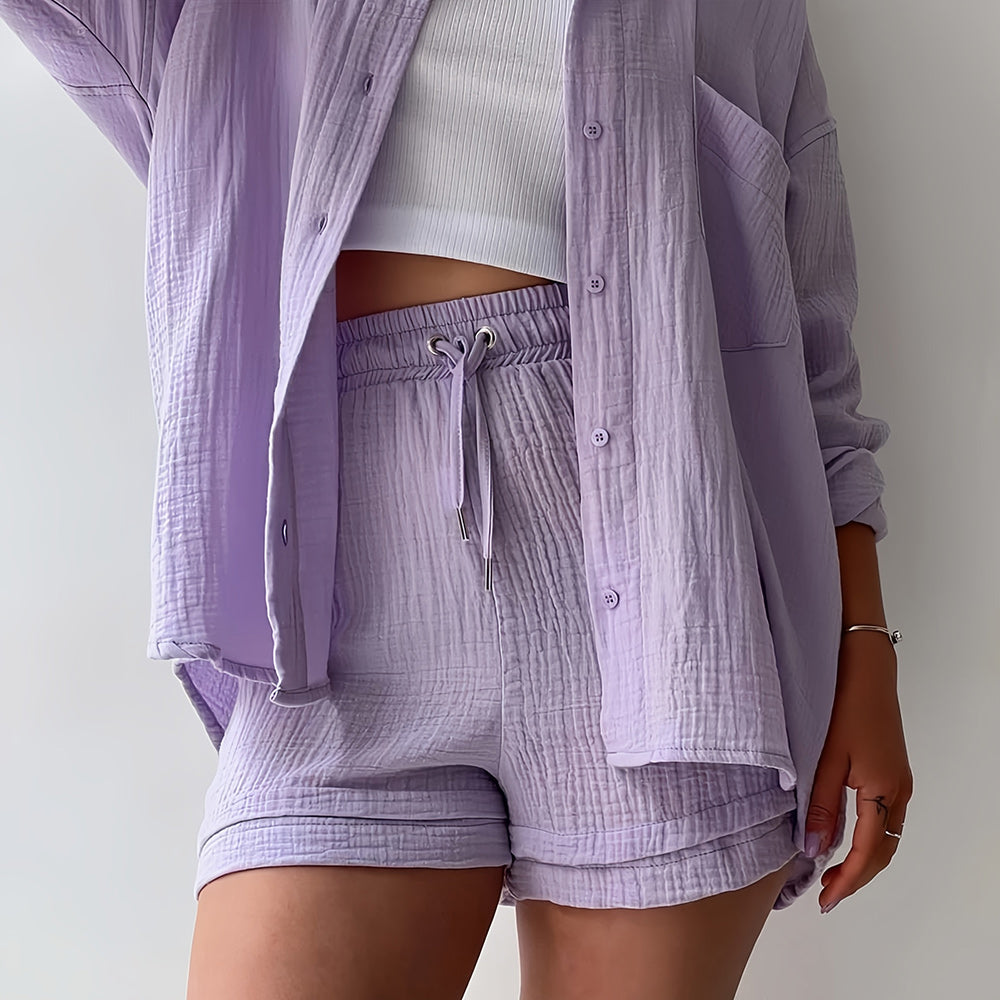 Drune | Sonnenschutz-Shirt-Set für Damen (Langarmshirt + Shorts)