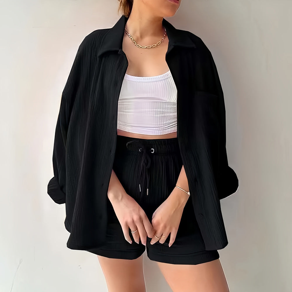 Drune | Sonnenschutz-Shirt-Set für Damen (Langarmshirt + Shorts)