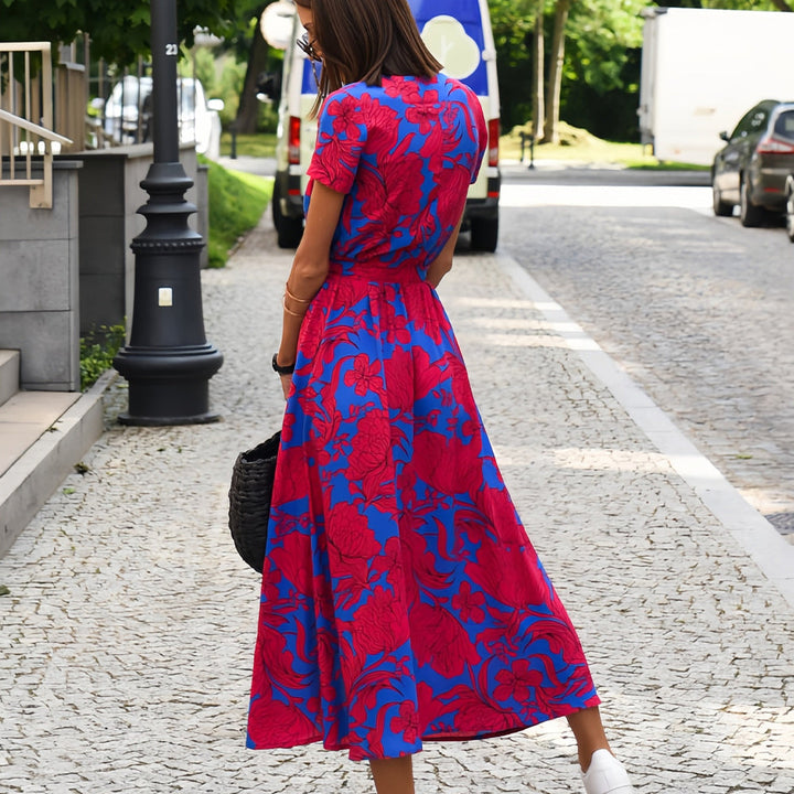 Drune | bedrucktes V-Ausschnitt Sommerkleid mit Schlitz