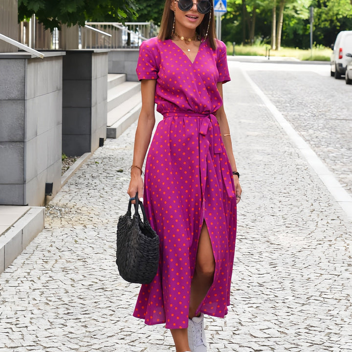 Drune | bedrucktes V-Ausschnitt Sommerkleid mit Schlitz