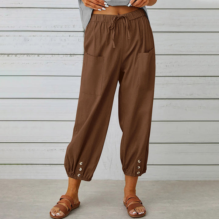 Drune | kurze Damen-Overalls aus Baumwolle und Leinen mit Taschen und Knöpfen