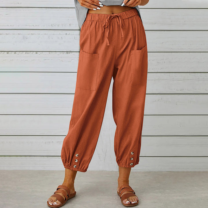Drune | kurze Damen-Overalls aus Baumwolle und Leinen mit Taschen und Knöpfen