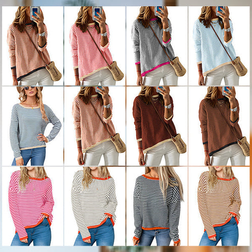 Drune | Gestreiftes, Lockeres und Vielseitiges Langarm-Strickpullover-Top für Damen