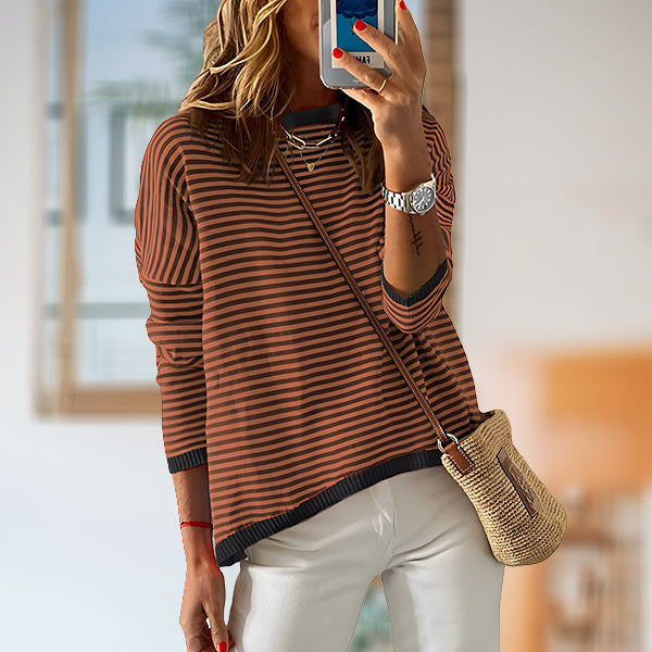 Drune | Gestreiftes, Lockeres und Vielseitiges Langarm-Strickpullover-Top für Damen