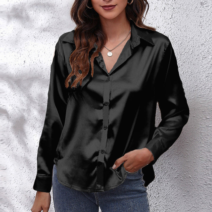 Drune | einfarbiges Langarmshirt aus Satinimitatseide für Damen
