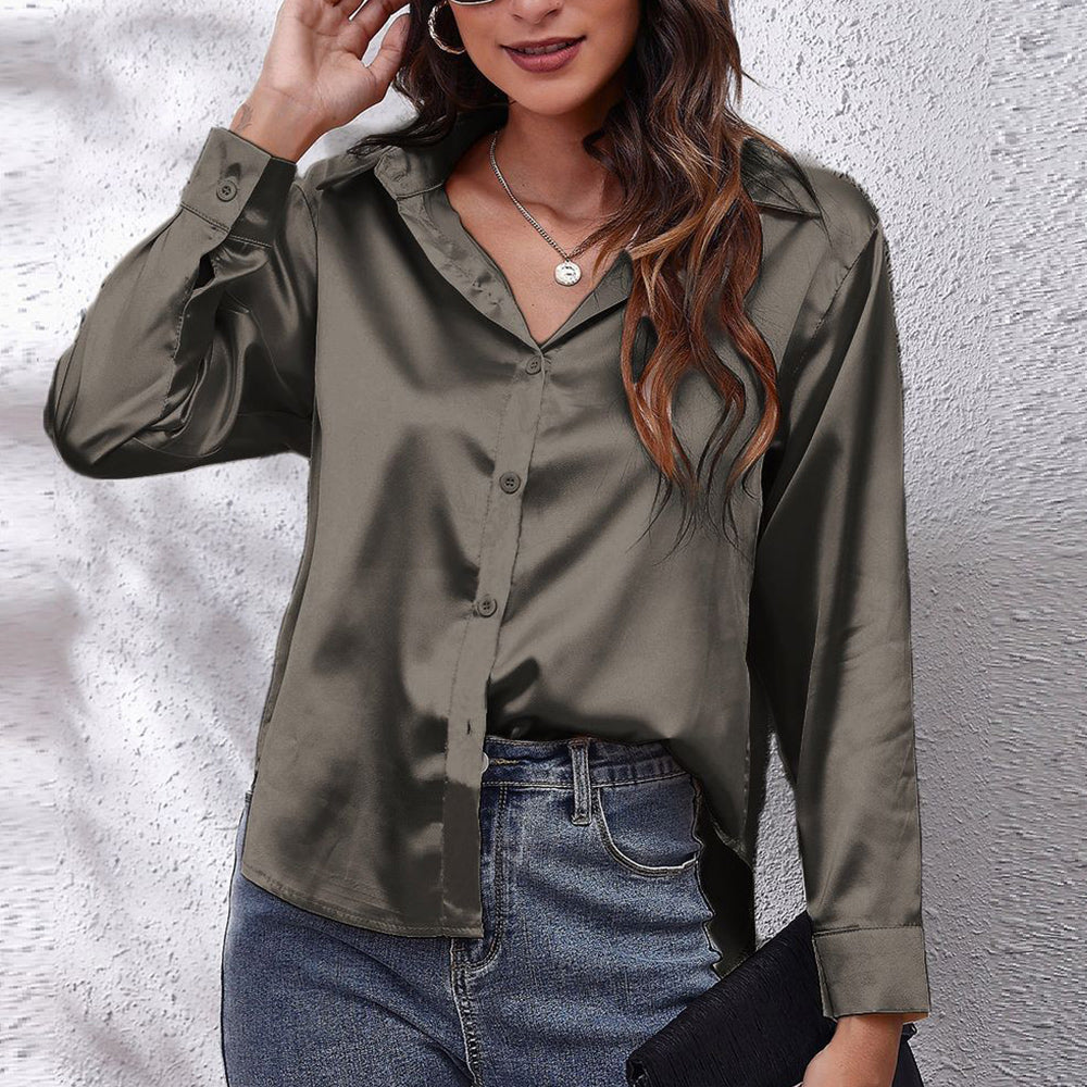 Drune | einfarbiges Langarmshirt aus Satinimitatseide für Damen