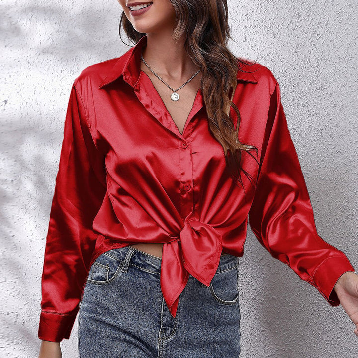 Drune | einfarbiges Langarmshirt aus Satinimitatseide für Damen