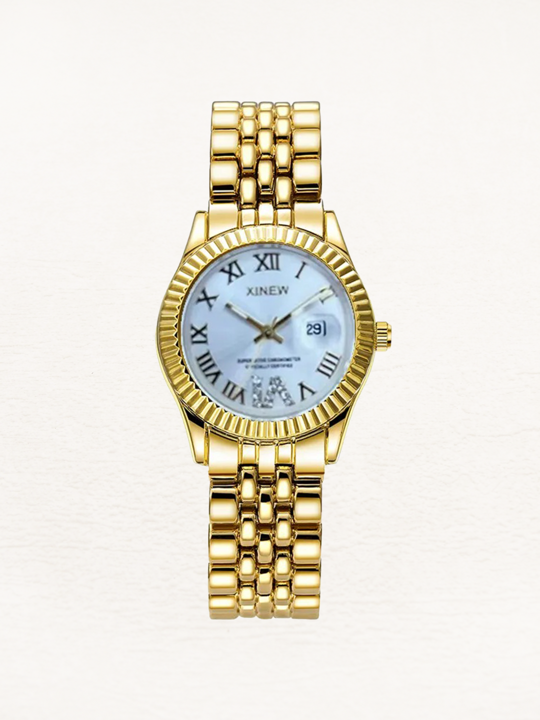 Drune | Quarz-Damenuhr mit Zirkonia Gold-hellblau