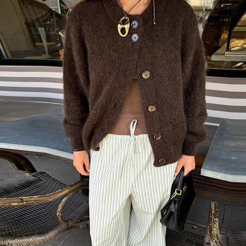 Drune | Damen Braun Strickjacke mit langen Ärmeln und Knopfverschluss