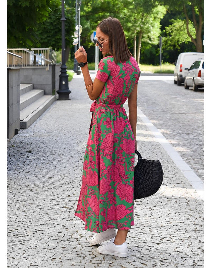 Drune | V-Ausschnitt Wickel Maxi Kleid