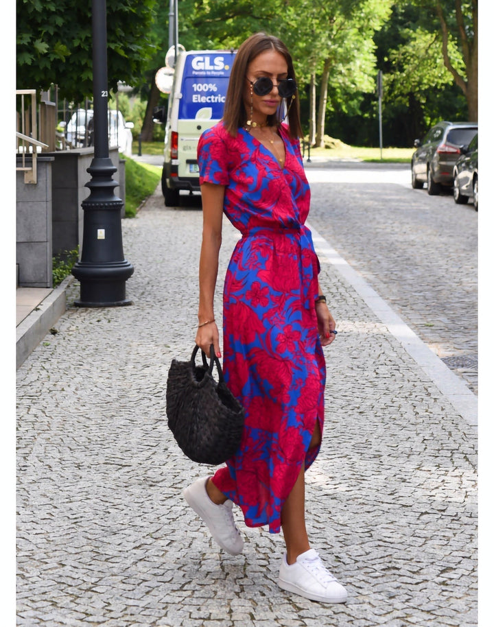 Drune | V-Ausschnitt Wickel Maxi Kleid