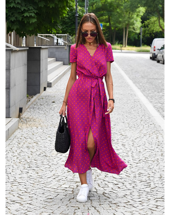 Drune | V-Ausschnitt Wickel Maxi Kleid