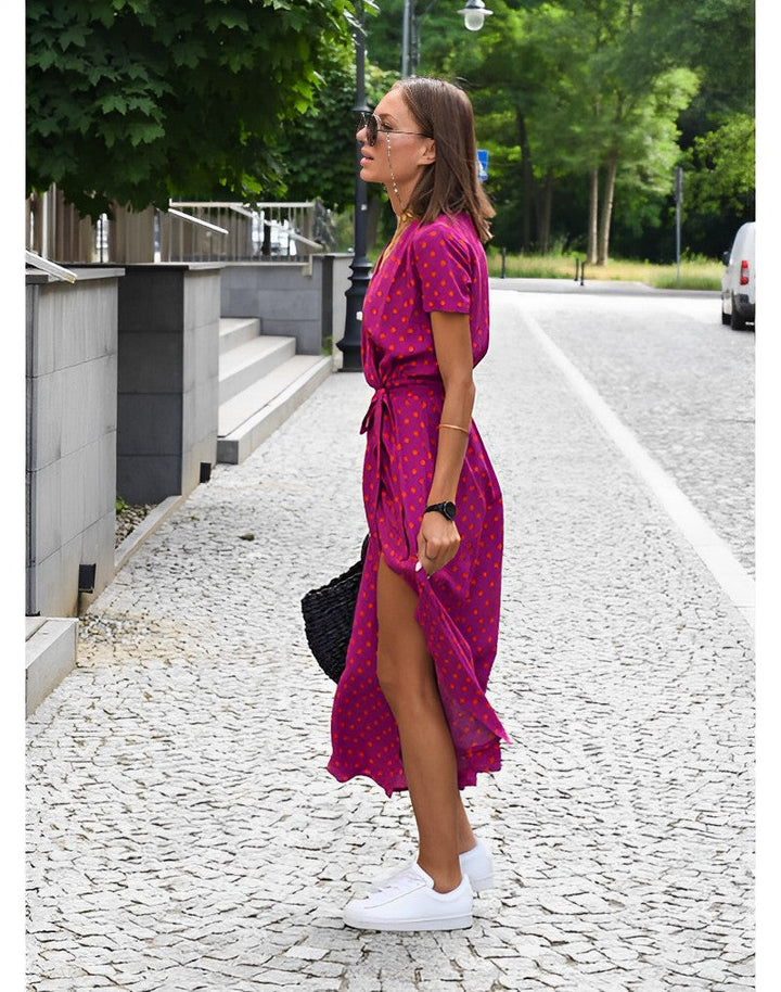 Drune | V-Ausschnitt Wickel Maxi Kleid